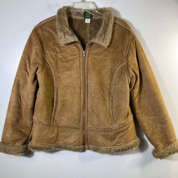Womens Vintage Cabelas Faux Suede Fur Zip Jacket Brown S Regular Polyester Acryl - Picture 1 of 10